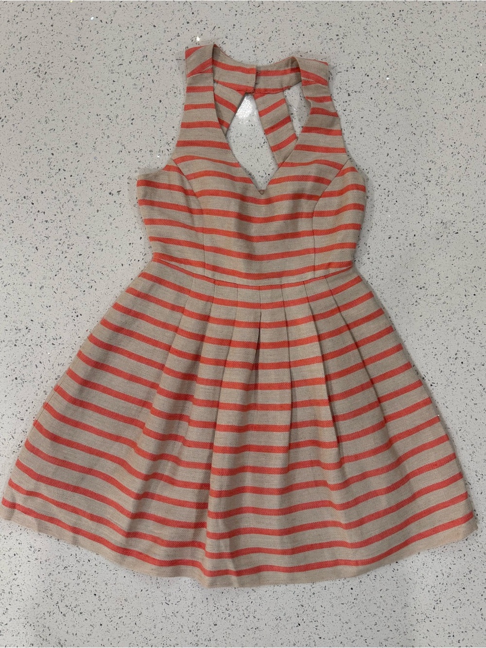 Banana Republic Coral and Cream Striped Fit-and-Flare Dress Size 0P